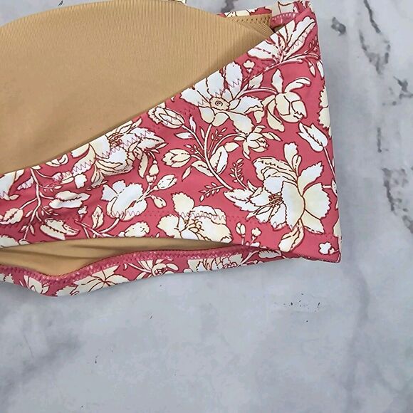 J Crew Swim Top 2X Pink Floral Bandeau Bikini Tie Back String Ring Halter BH555 - Picture 6 of 10